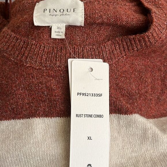 Pinque Gina Womens Sweater XL Crew Neck Striped Pullover Rust Stone Combo NWT - Picture 8 of 9